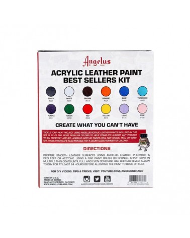 angelus leather paint 12 colours best seller kit